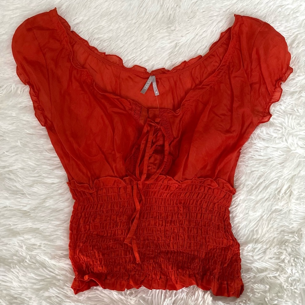 ORANGE PUFF SLEEVE TOP